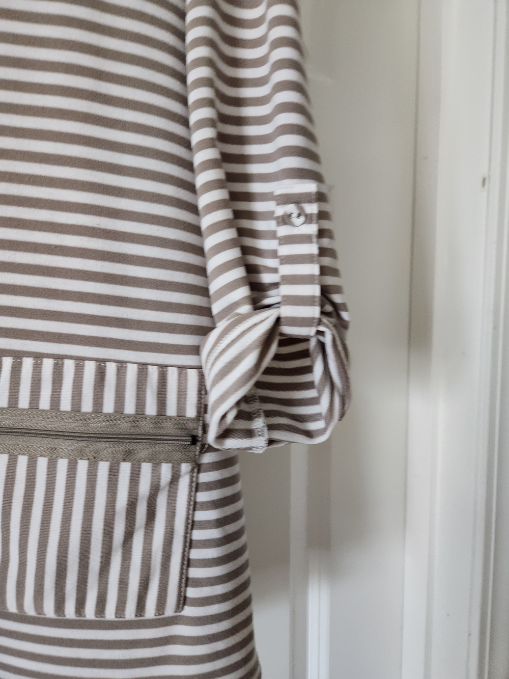 Multiples Taupe and White Striped Pullover Tunic with Pocket, Size Medium, - Picture 3 of 5